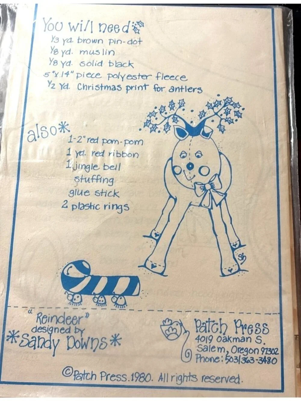 Vintage Patch Press Reindeer Sewing Pattern Christmas Decoration Wall Hang Decor